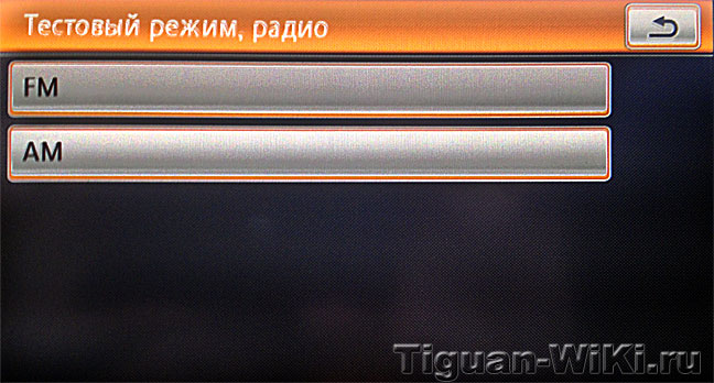 Меню радио тестового режима на RNS-510