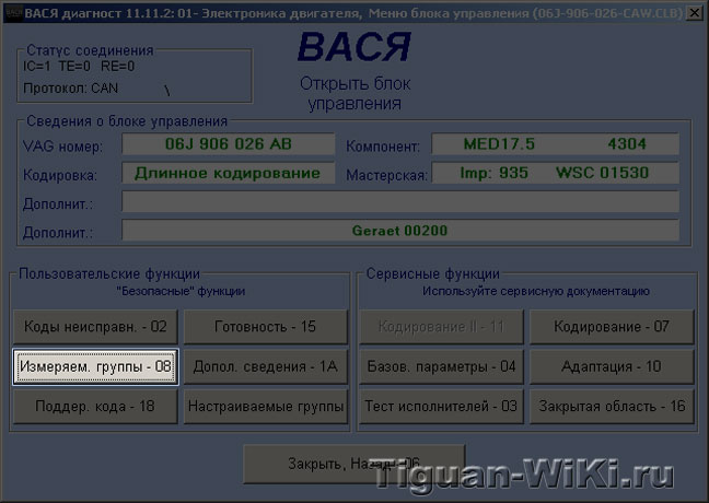 Скриншот блок управления двигателем VAG-COM
